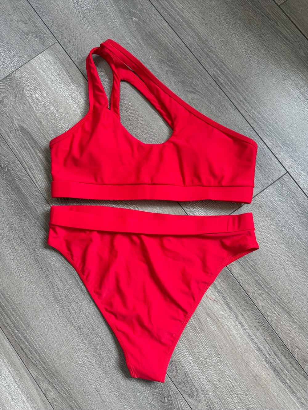 One-Shoulder Red Bikini Set - Women Swim
